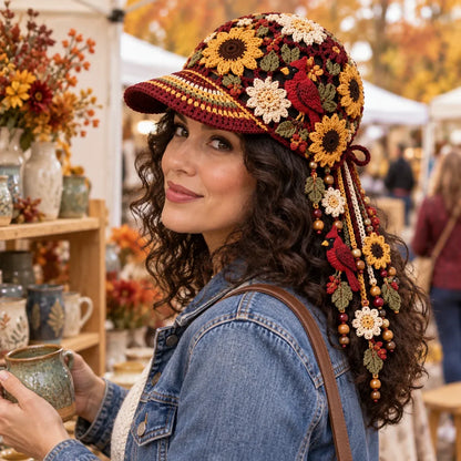 🍂🧶 Handmade Crochet Garden Cap – Floral & Woodland Collection