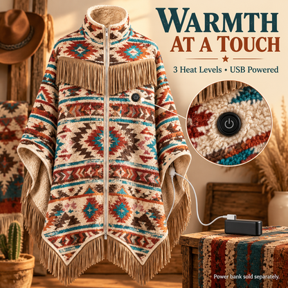 🤠🔥 Cozy Rodeo Wrap™ | 3-Heat USB Heated Fringe Poncho