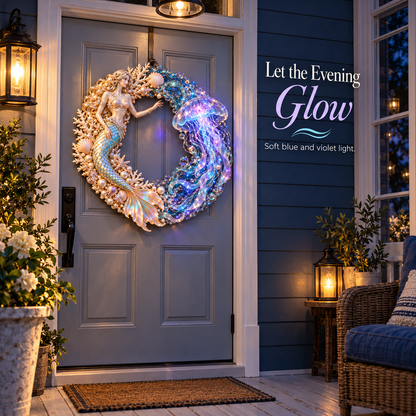 🌊🧜‍♀️ Mermaid & Jellyfish Glow Wreath – Lighted Coastal Decor