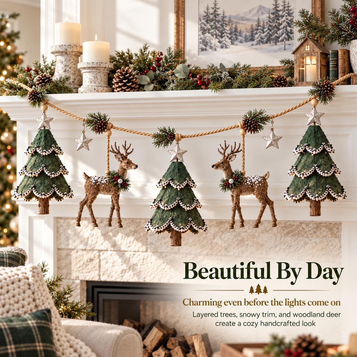🦌✨ Woodland Deer Glow™ | Lighted Christmas Garland