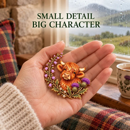 🏴🐮 Highland Heart™ | Scottish Cow, Thistle & Heather Heritage Brooch