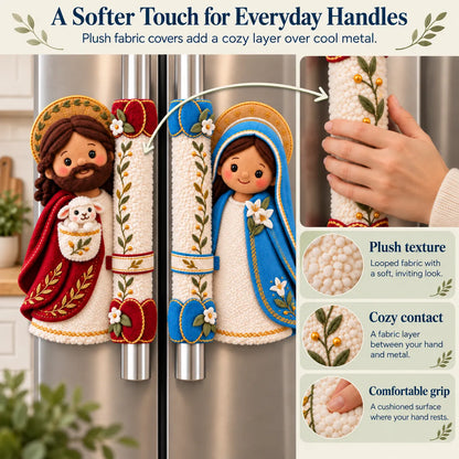 ⏳ Last Day 49% OFF – ✝️ Heaven in the Kitchen | Jesus & Mary Plush Handle Huggers ❤️