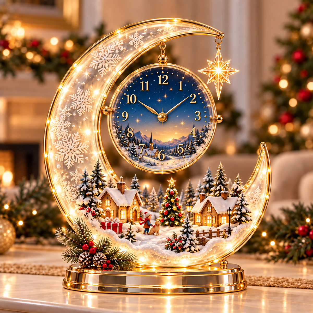 🕰️🎄 Lighted Christmas Scene Clock –Festive Tabletop Holiday Decor