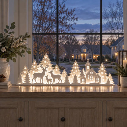 🦌✨ Winter Village Glow™ | 2-Piece Lighted Deer Window Scene