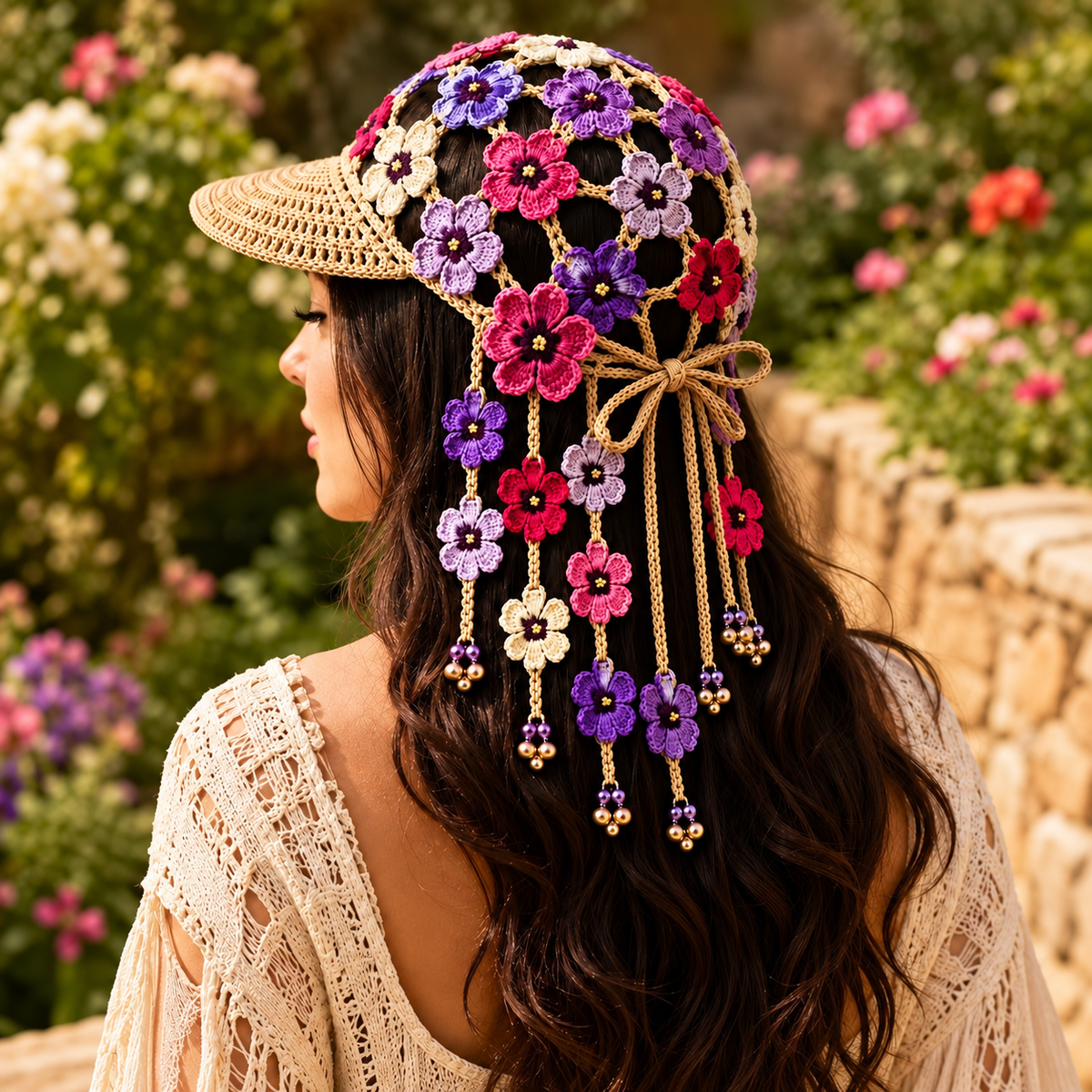 🍂🧶 Handmade Crochet Garden Cap – Floral & Woodland Collection