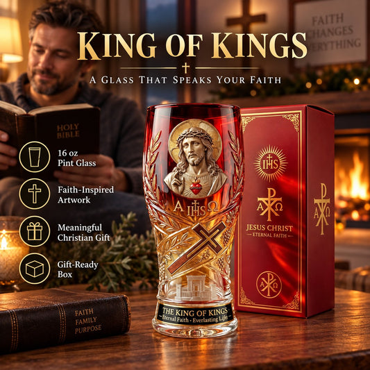 👑✝️ King of Kings Christian Pint Glass – 16 oz Faith Gift