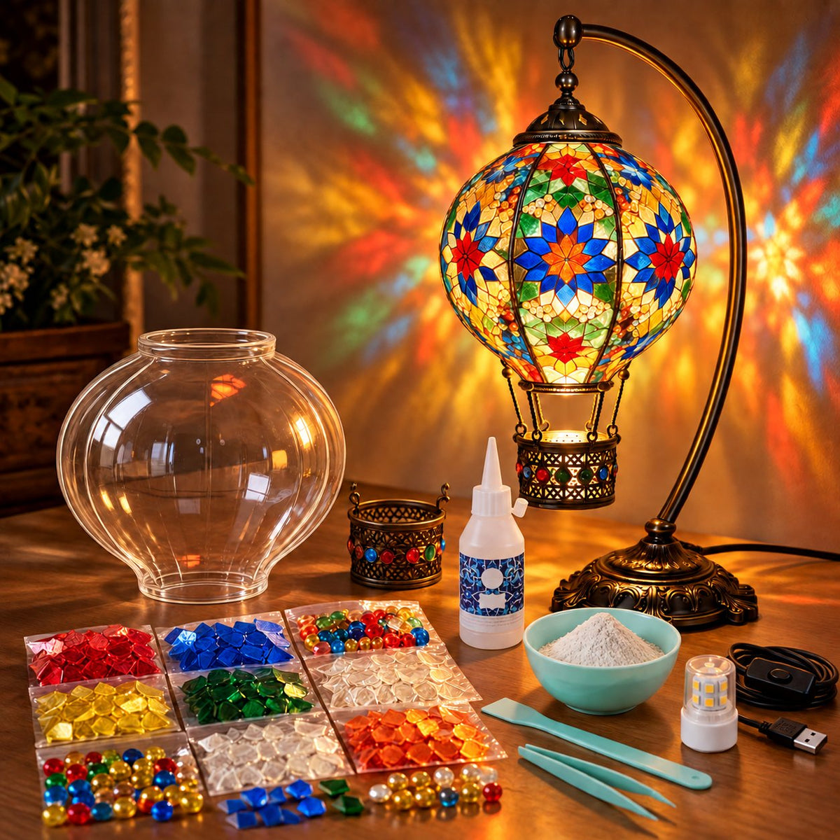 ⏳ LAST DAY 49% OFF | 🎈 Light Up Your Own Mosaic Sky | Turkish Hot Air Balloon Lamp DIY Kit ✨