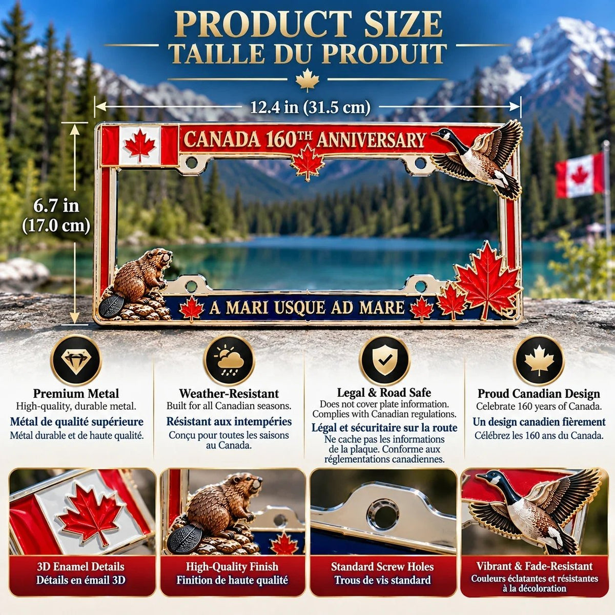 🍁🚗 Canada 160™ | 1867–2027 Commemorative Metal License Plate Frame