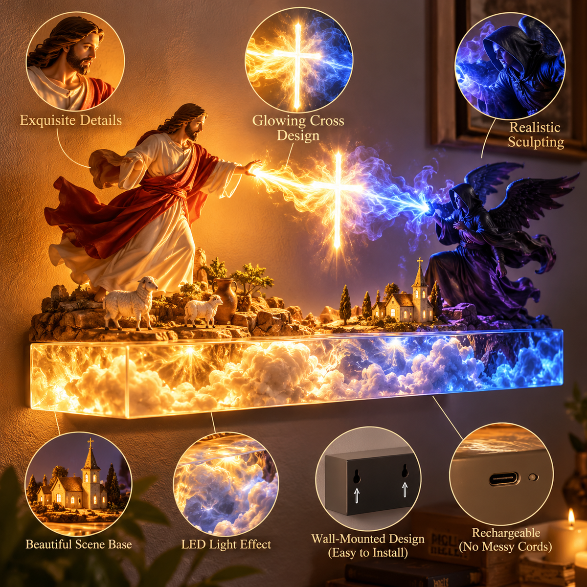 ✝️ Heaven’s Radiance | 3D Jesus & Angels Wall Decor