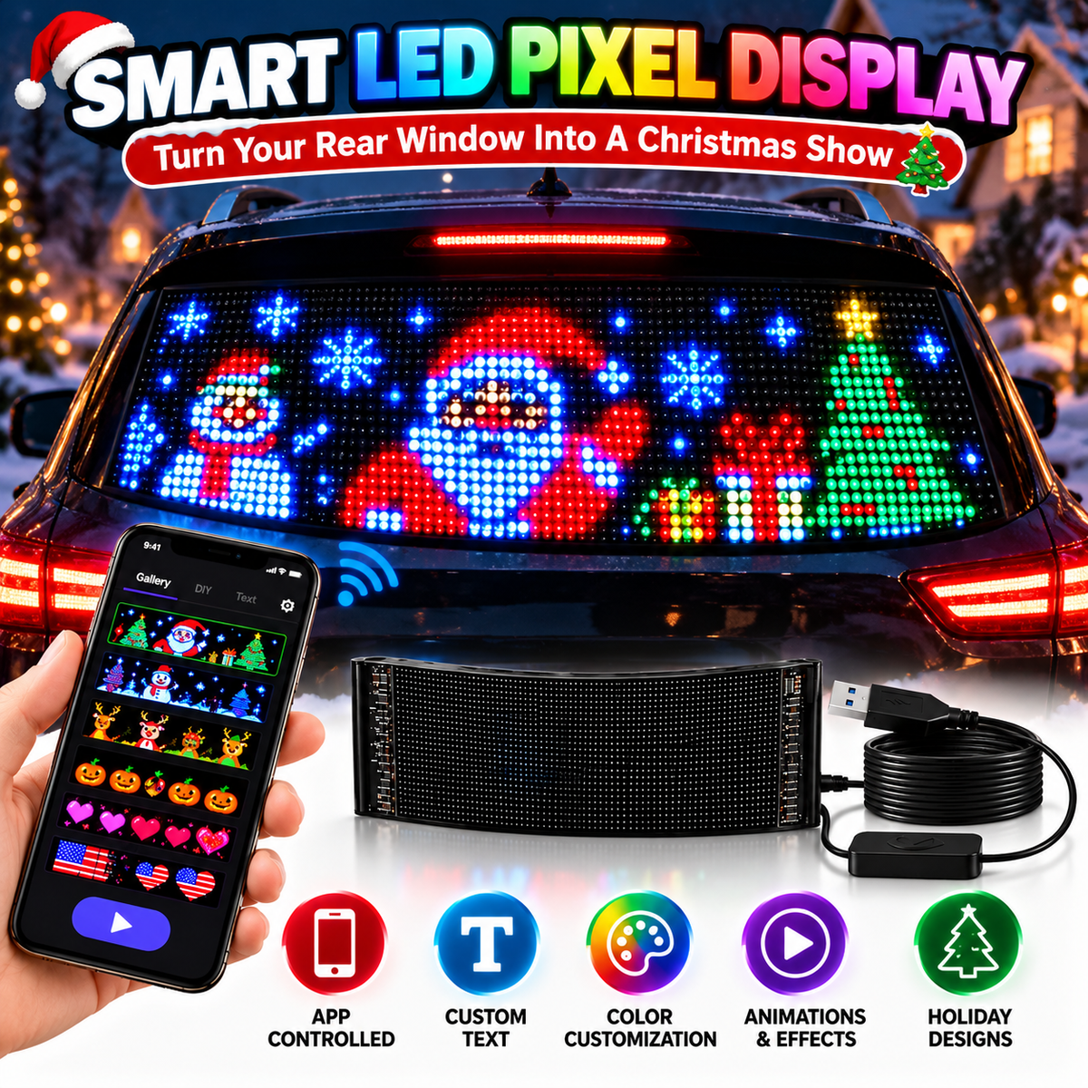 🚗✨ DrivePixel™ | Custom LED Car Message Display