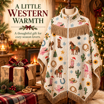 🤠🔥 Cozy Rodeo Wrap™ | 3-Heat USB Heated Fringe Poncho