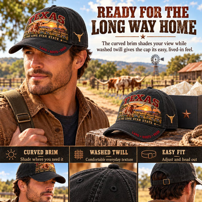 🐂 Lone Star Longhorn Pride | Embroidered Texas Cap