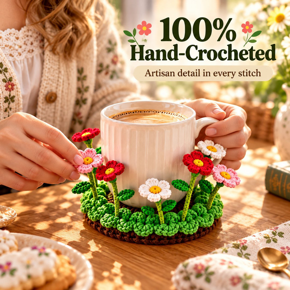 🌸☕ Blooming Mug Garden™ | Handmade 3D Crochet Flower Coaster