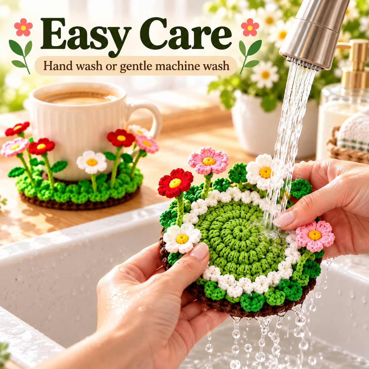 🌸☕ Blooming Mug Garden™ | Handmade 3D Crochet Flower Coaster