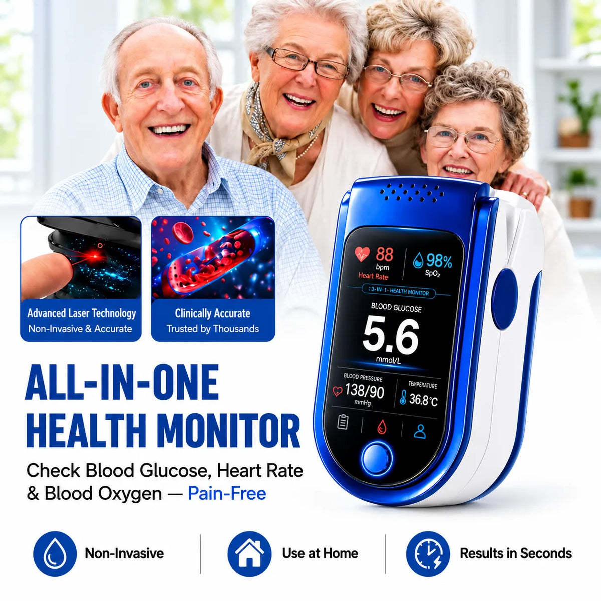 ⚕️✨ VitalTrack 12™ | 12-in-1 Needle-Free Wellness Trend Monitor