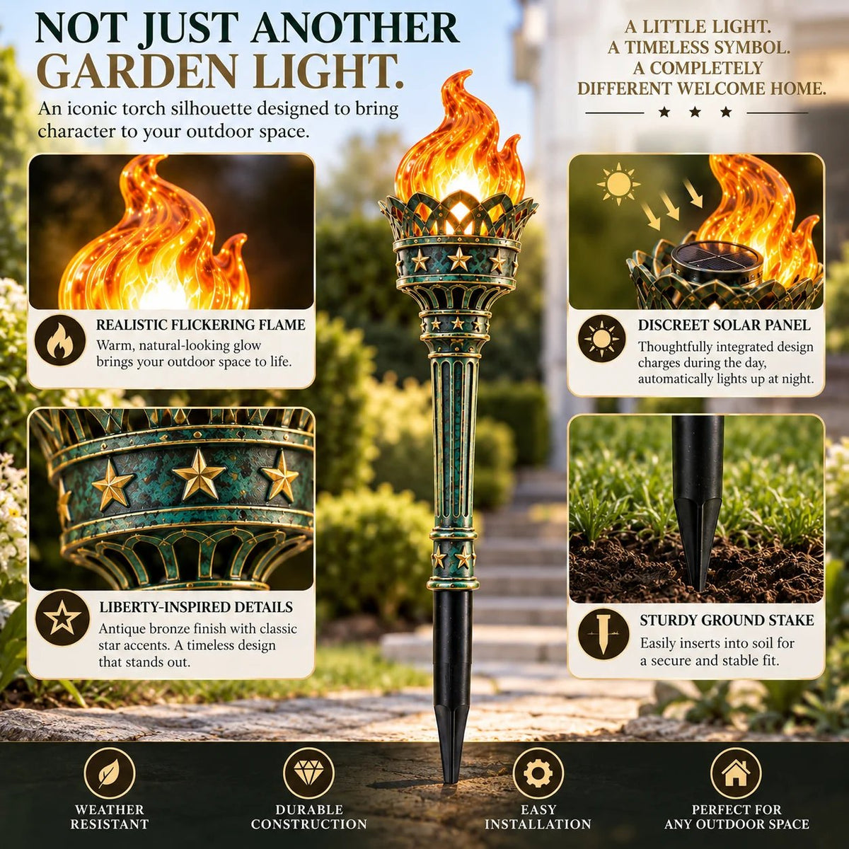 🇺🇸🔥 Liberty Ember™ | Solar Flickering Torch Pathway Lights