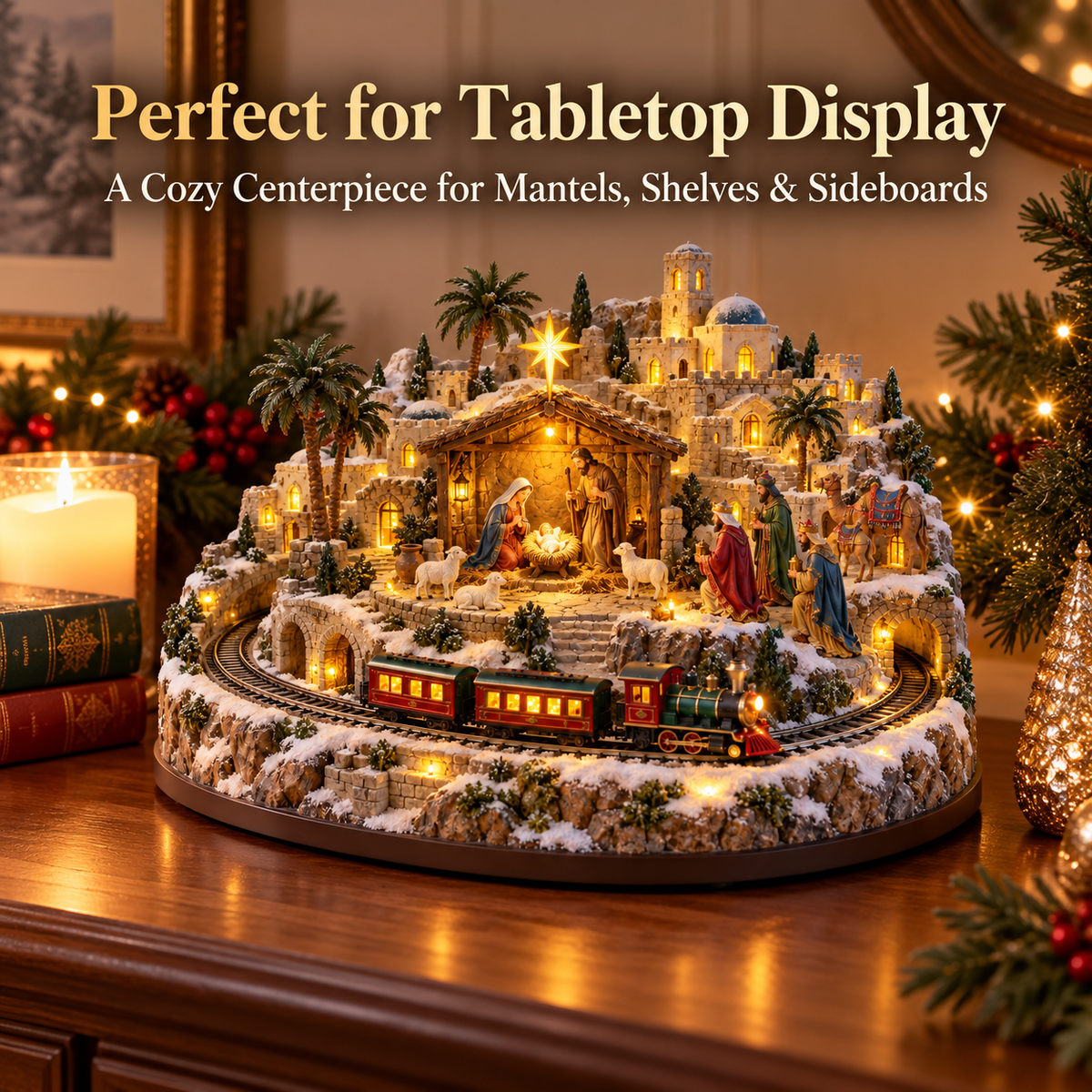 ✝️🎄 Bethlehem Journey Lighted Nativity Village | Animated Christmas Train Tabletop Decor ✨