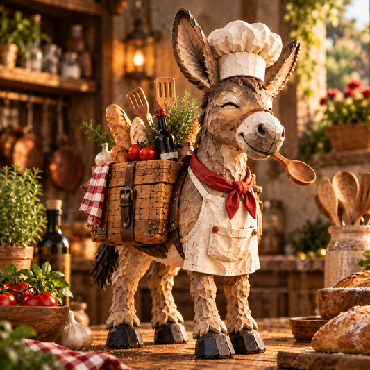 🫏 Little Donkey Chef™ | Whimsical Carved Kitchen Figurine