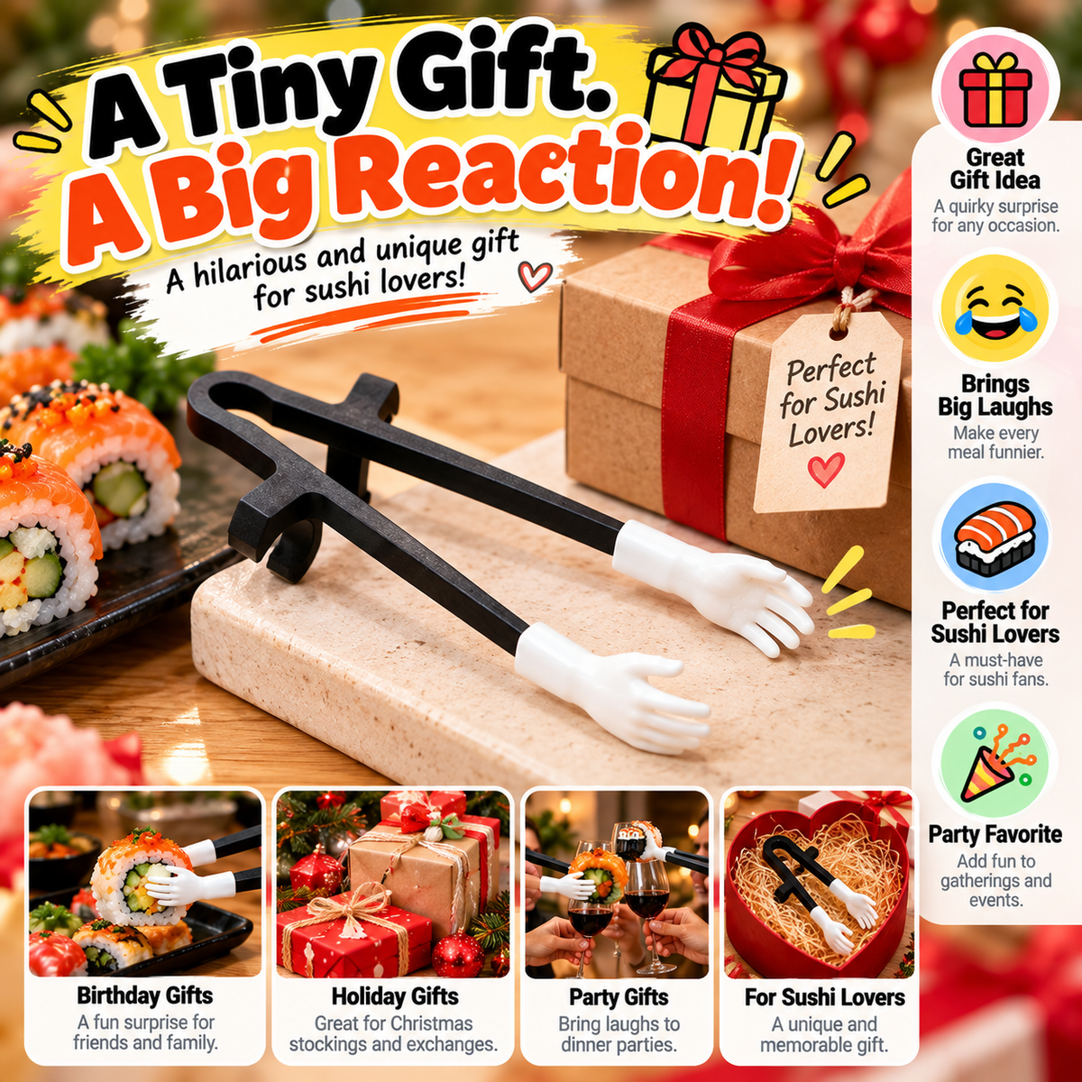 😂🥢 Tiny Hand Sushi Grabbers™ | Funny Mini Chopsticks for Sushi Lovers