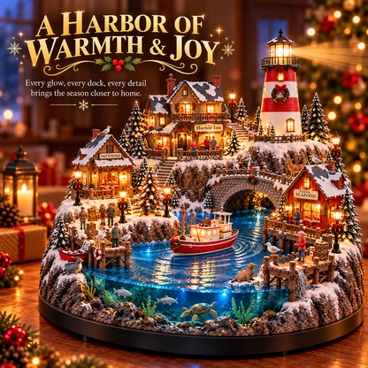 🎄⚓ Harborlight Christmas™ – Magical Lighted Coastal Village with Lighthouse, Fishing Boat & Underwater Wonderland ✨🌊