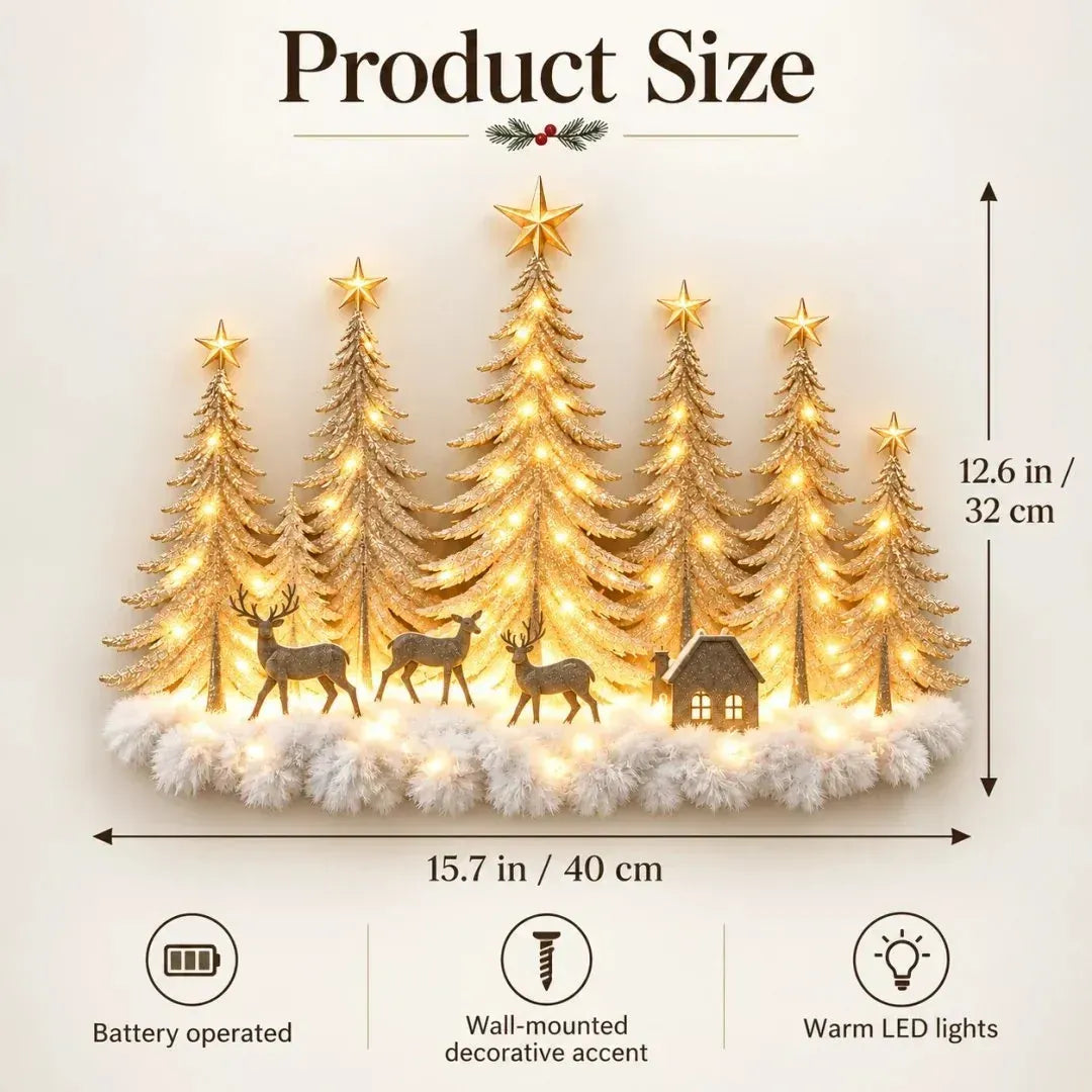 Christmas forest wall decoration dimension guide 15.7 inches wide and 12.6 inches high