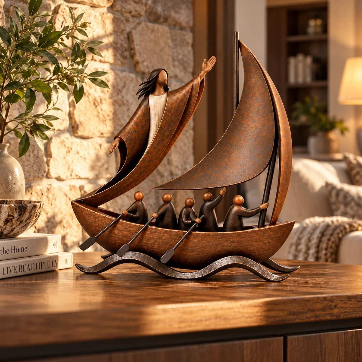 ⏳ Last Day 49% OFF ⛵✨ Guided by Faith™ | Bronze-Tone Sailing Sculpture