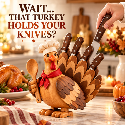 🦃🔪 Turkey Carver™ | Wooden Thanksgiving Knife Holder & Kitchen Counter Decor