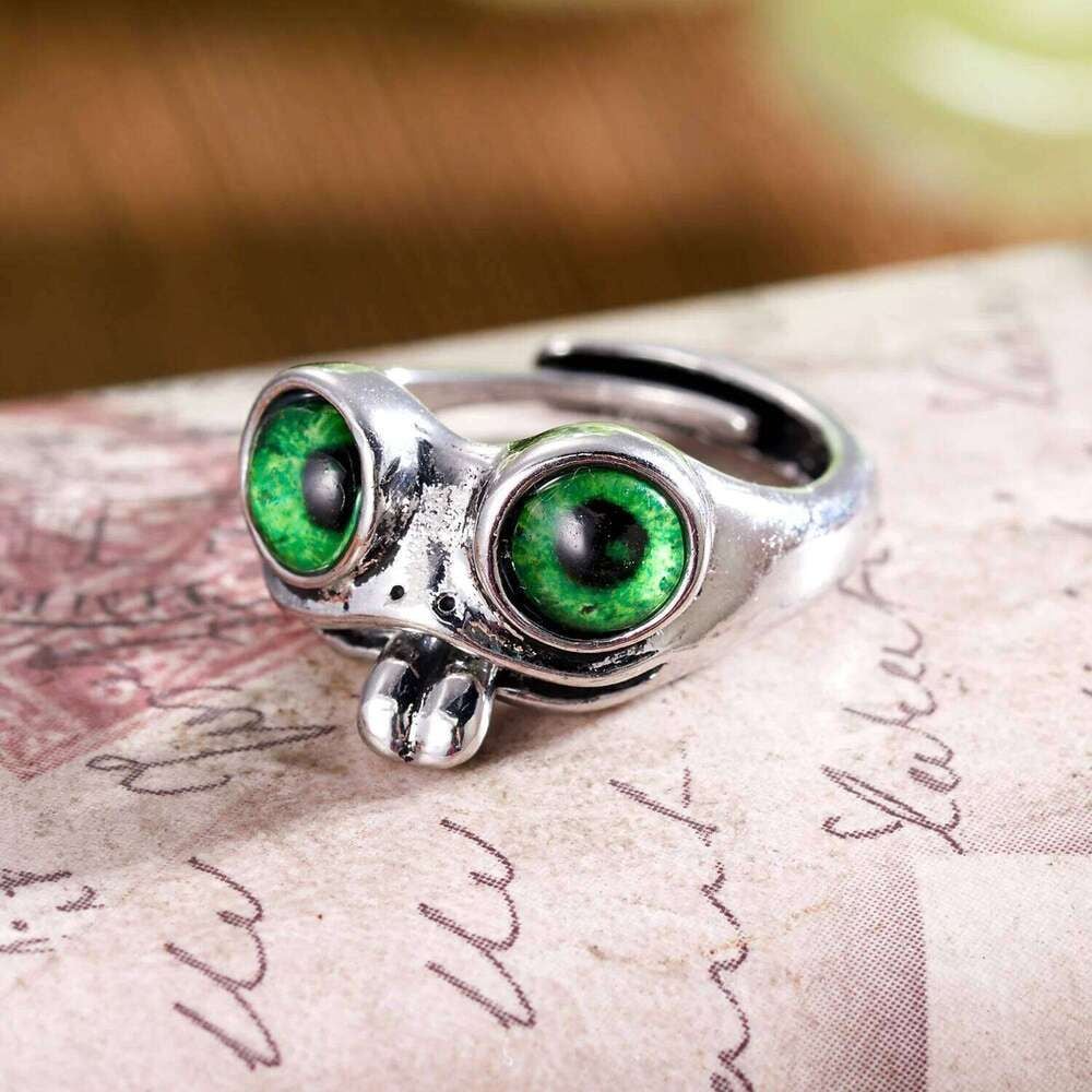 🐸 925 Sterling Silver Movable Tongue Frog Ring – Cute Adjustable Open Ring with Big Eyes