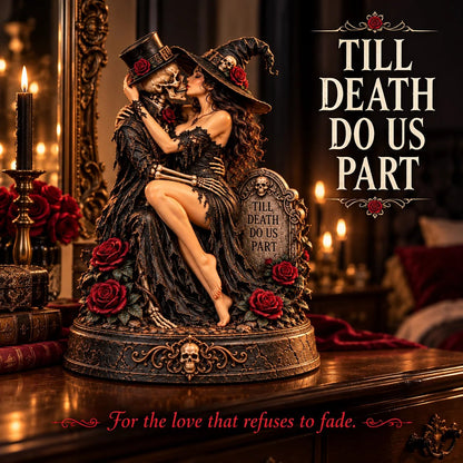 🥀 Eternal Afterlife Lovers | Gothic Witch & Skeleton Statue