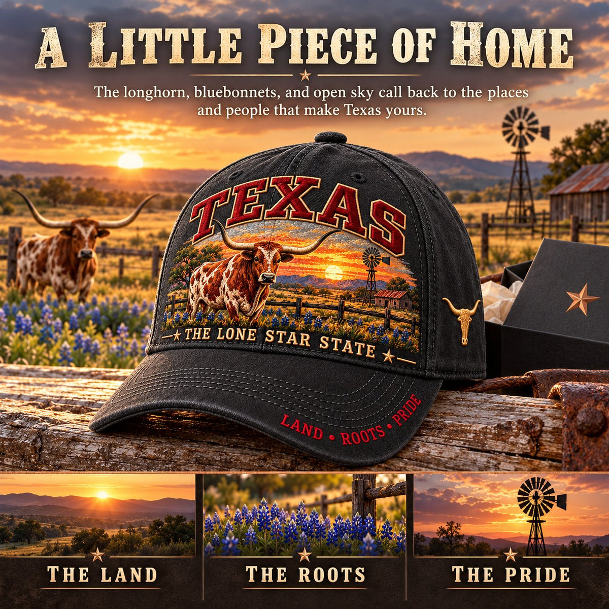 🐂 Lone Star Longhorn Pride | Embroidered Texas Cap