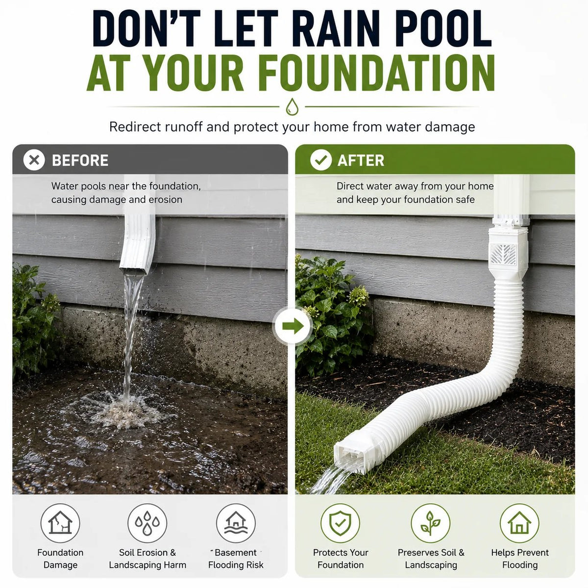 🏡 Keep Rainwater Away | Flexible Downspout Extender