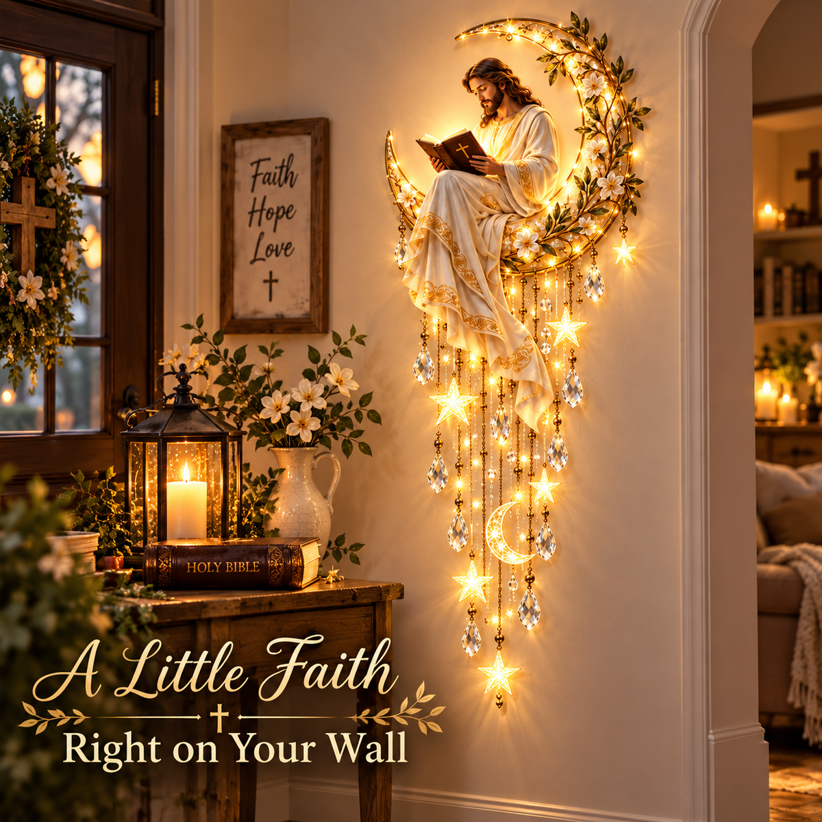 🌙🙏 Moonlit Grace™ | Jesus & Mary Faith-Inspired Wall Light