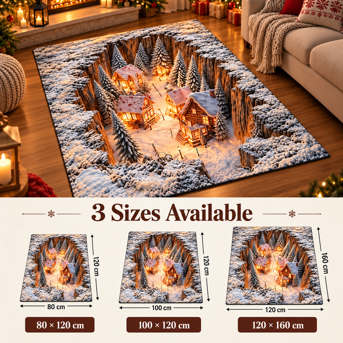 ❄️🏘️ Winter Village Illusion Rug™ | 3D Snowy Christmas Area Rug