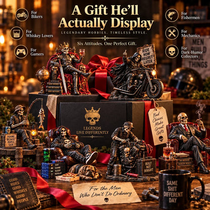 💀🔥 Bonehead Brotherhood™ | 6 Dark Humor Skeleton Collectibles