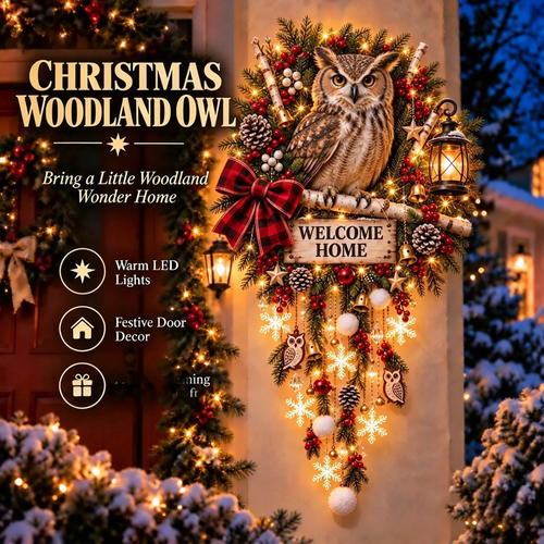 🎄🦉 Christmas Animal Welcome Light — Light-up Woodland-Style Door Decoration
