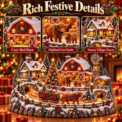 ✨🐮 Lighted Highland Cow Farm Village — Holiday Decor with Warm Lighting