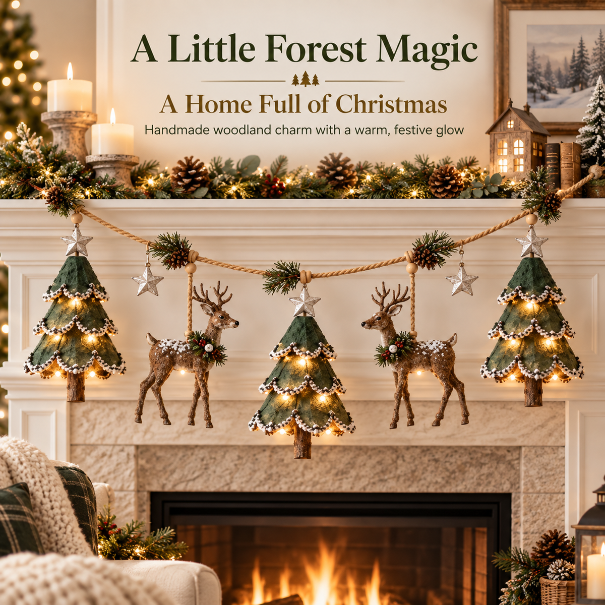 🦌✨ Woodland Deer Glow™ | Lighted Christmas Garland
