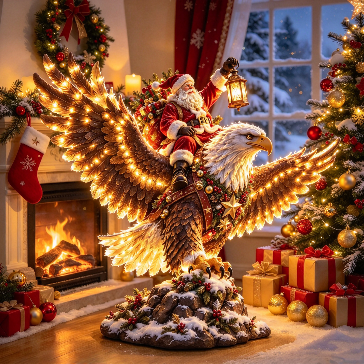 🎅 Sky Rider Santa – Lighted Eagle & Santa Figurine 🦅