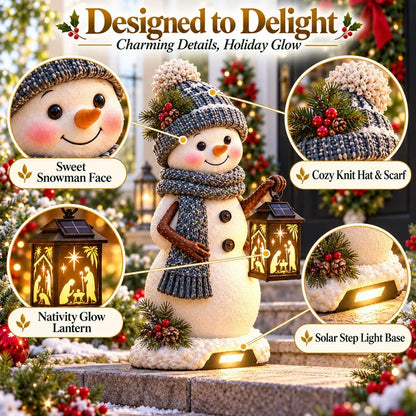 ⛄ Snowman Nativity Glow™ – Solar Christmas Step Light with Holy Family Projection