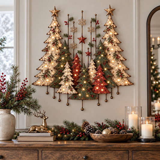 🎄🌲 Vintage Forest Christmas Wall Decor – Cozy Woodland Holiday Art