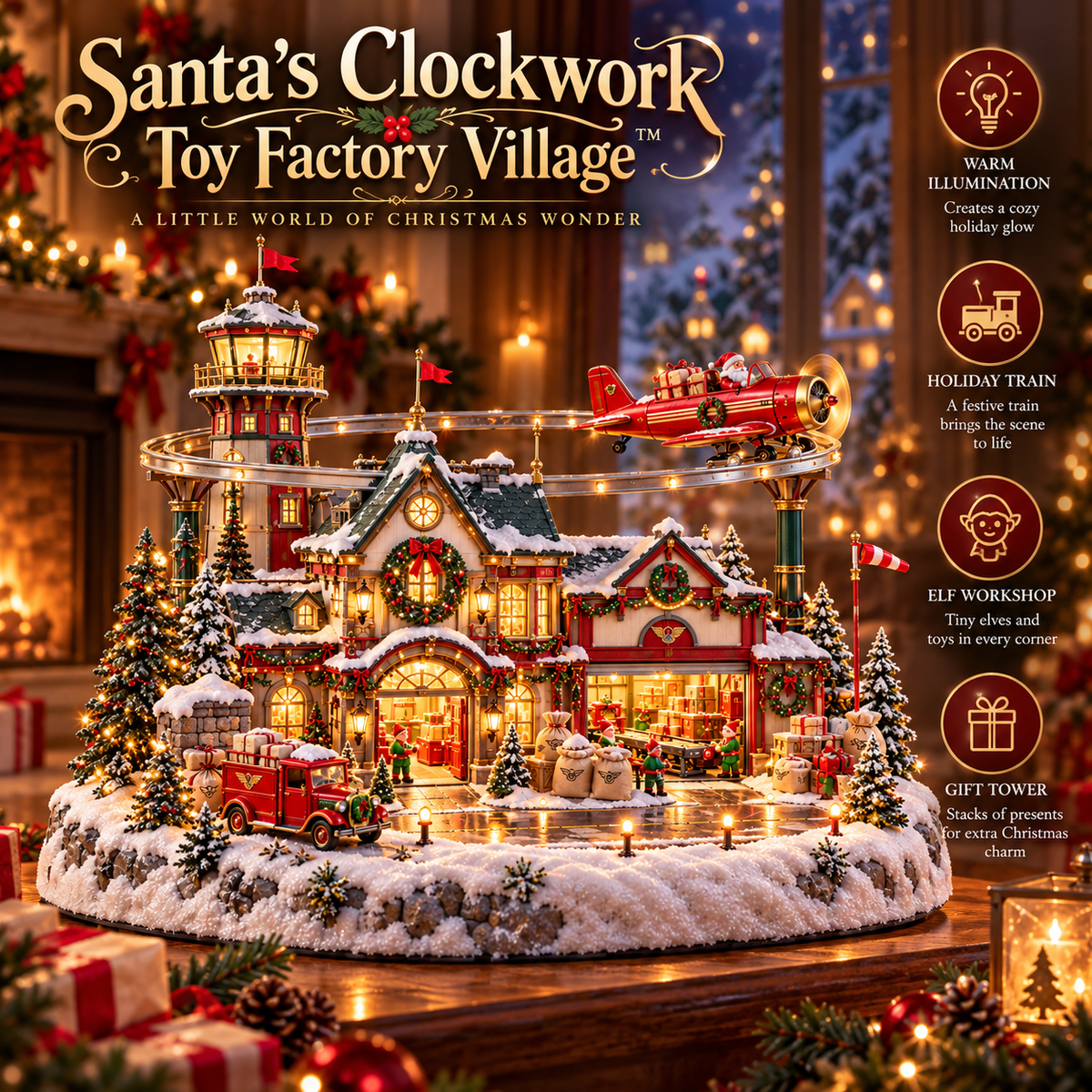 ✈️ North Pole Air Mail Village™ – Lighted Christmas Airport with Santa's Plane, Elf Workshop & Gift Depot