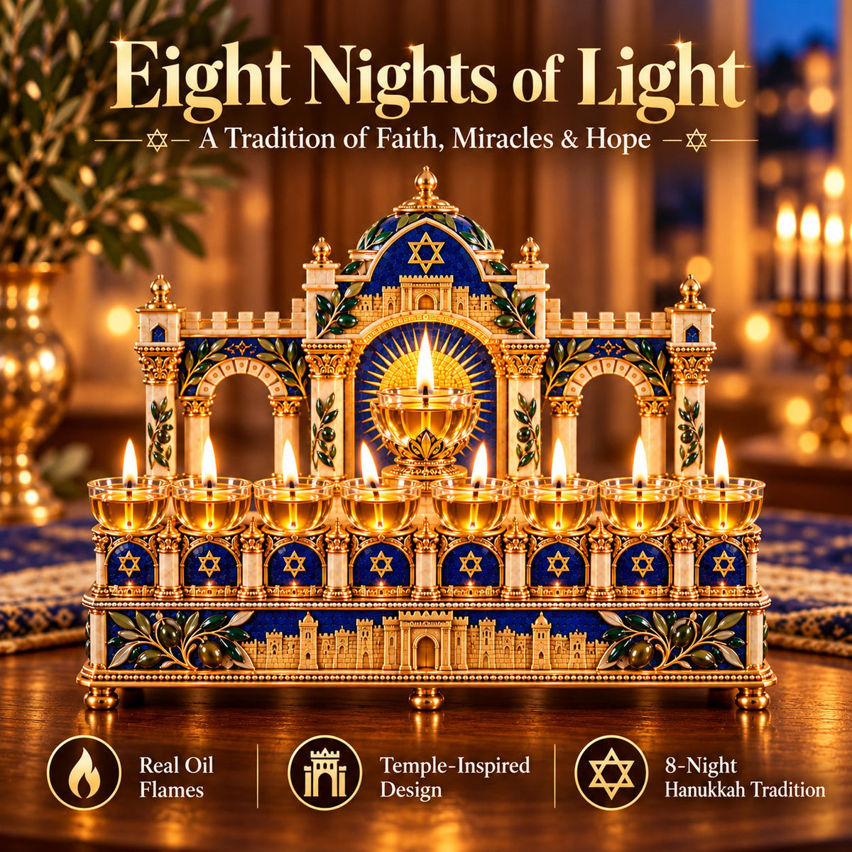 ✨ Light the Eight Nights | Hanukkah Oil Lamp Centerpiece