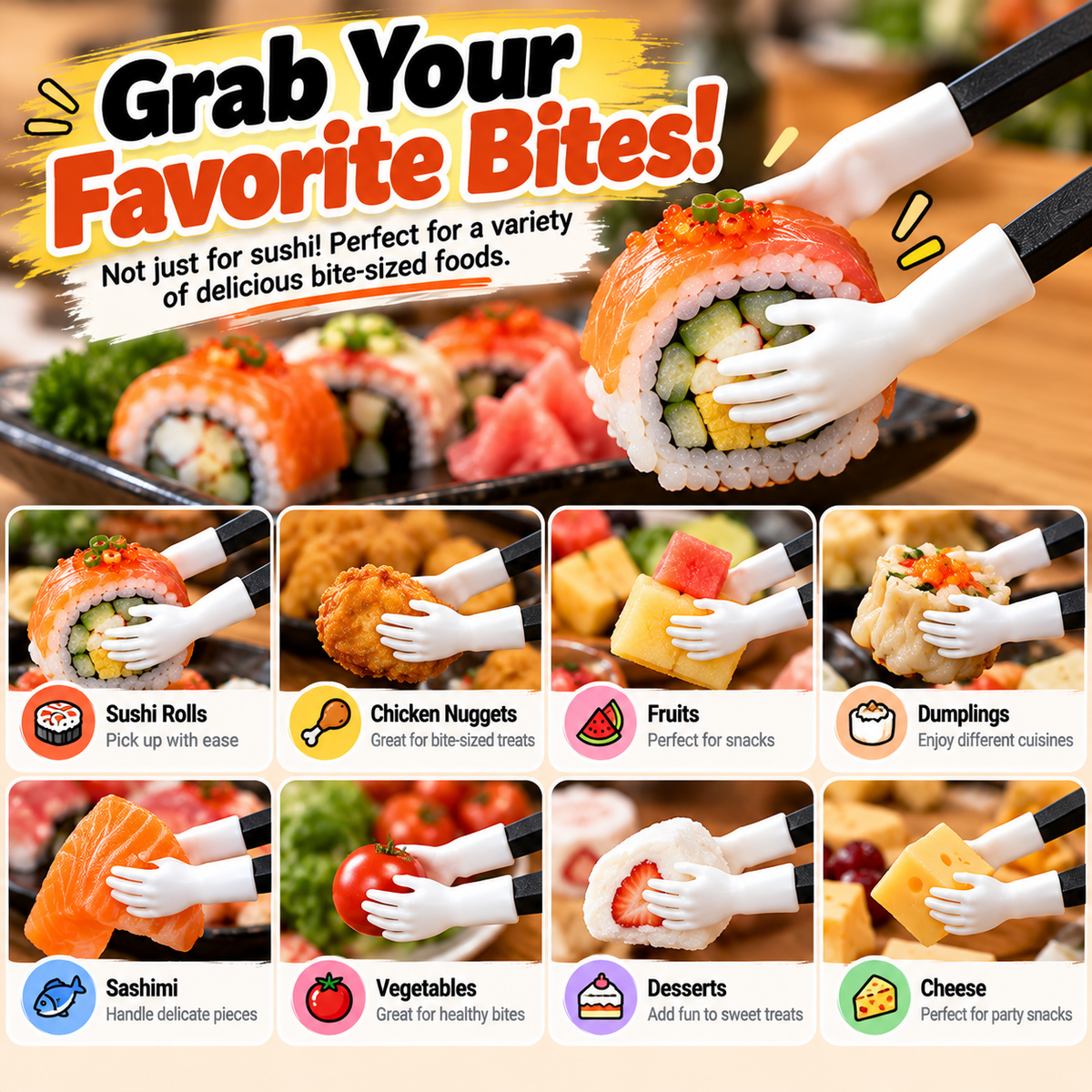 😂🥢 Tiny Hand Sushi Grabbers™ | Funny Mini Chopsticks for Sushi Lovers