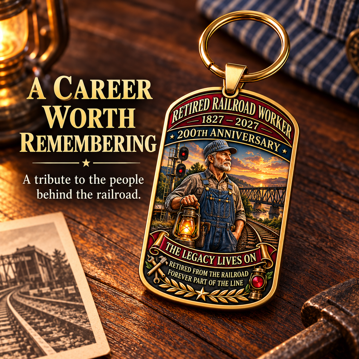 🚂 Built by Generations | Railroad Worker 200th Anniversary Keychain