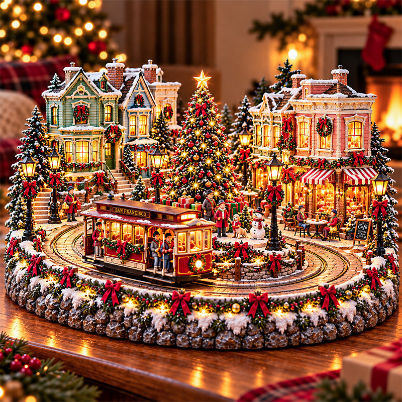 🚋🎄Christmas Railway Town  – Lighted San Francisco Cable Car & Chicago Train Holiday Scenes
