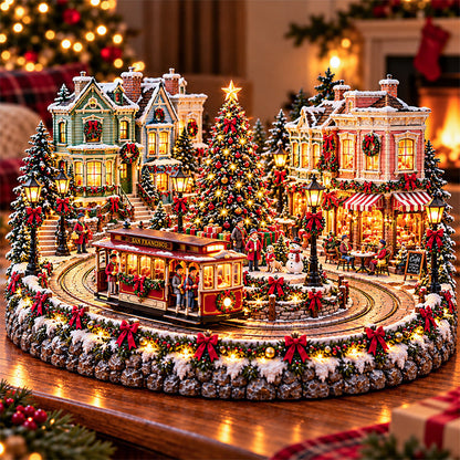 🚋🎄Christmas Railway Town  – Lighted San Francisco Cable Car & Chicago Train Holiday Scenes