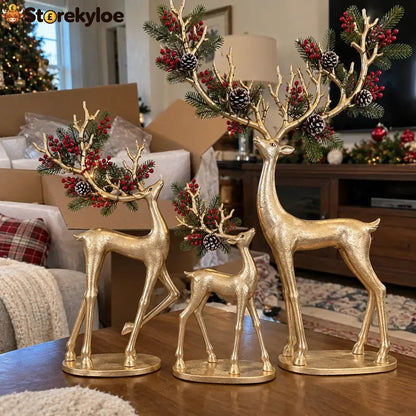 ✨ Cardinal Woodland Reindeer™ – Lighted Golden Christmas Deer Decorations