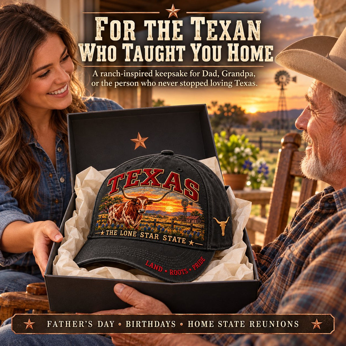 🐂 Lone Star Longhorn Pride | Embroidered Texas Cap