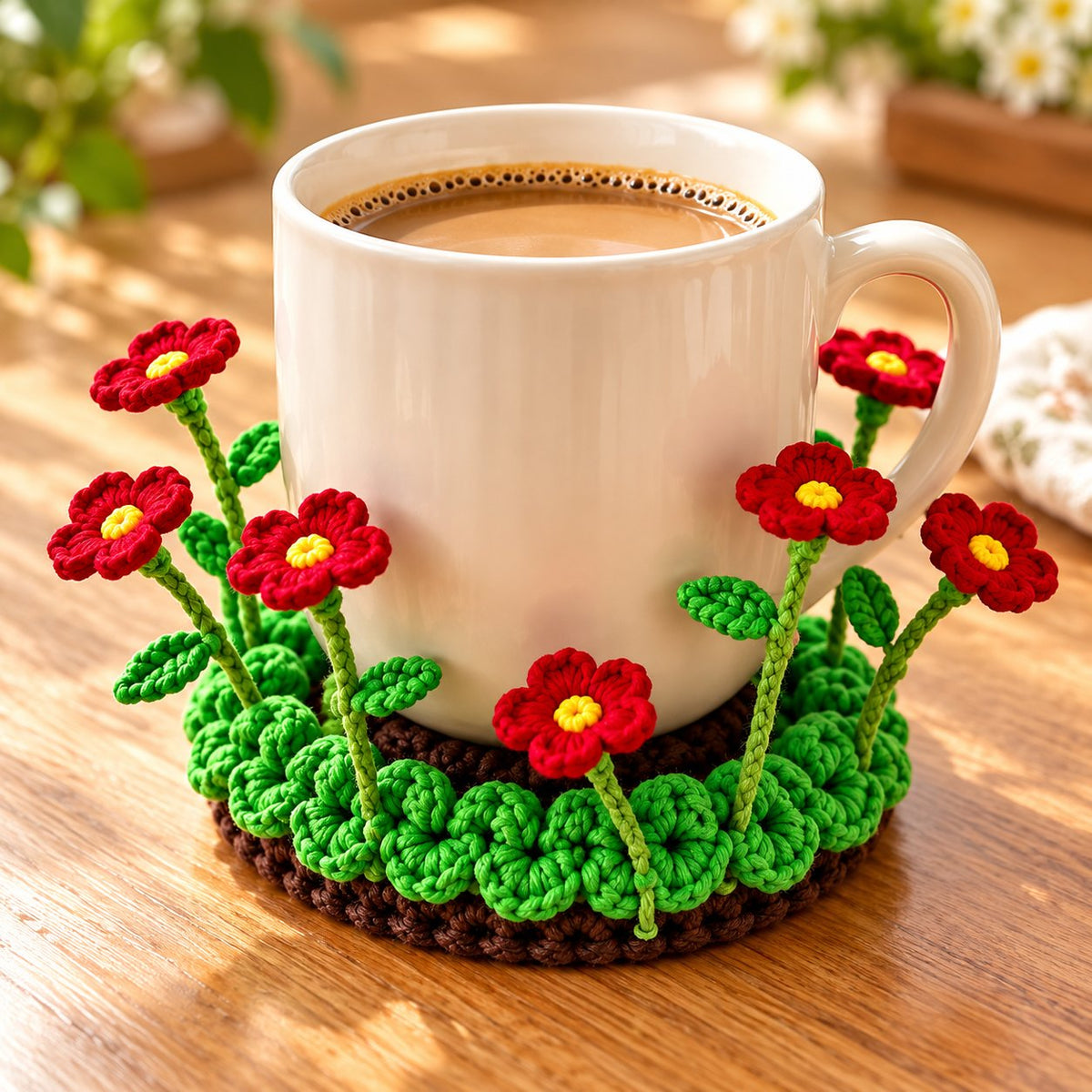 🌸☕ Blooming Mug Garden™ | Handmade 3D Crochet Flower Coaster