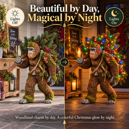 🎄 👣 Woodland Bigfoot Christmas Decor – Carrying a Lighted Tree